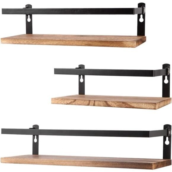 Floating Shelves Rustic Wood Wall Mounted Shelf Practical Metal Fence Design